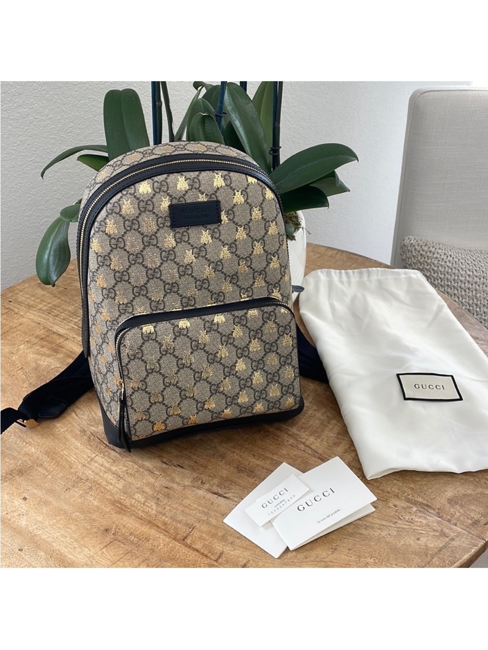 Gucci GG Mini Backpack with Gold Bee Motif